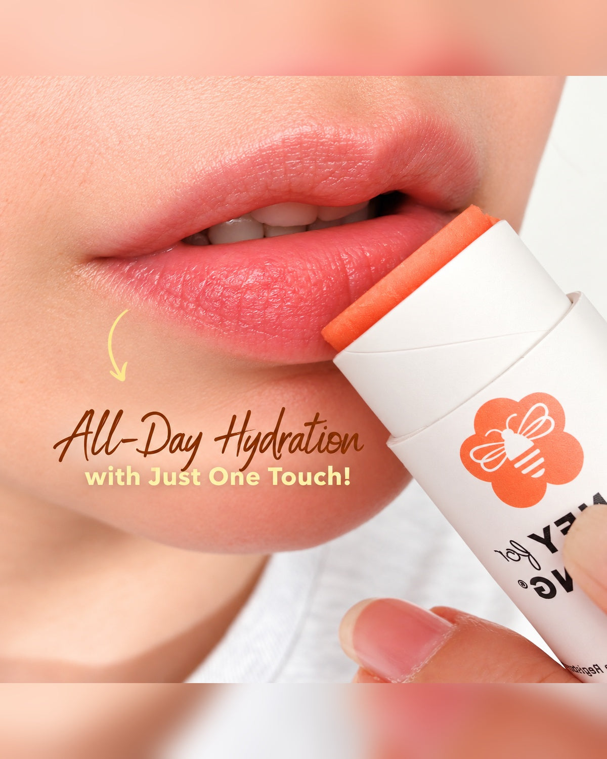 Honey for Healing Lip Balm shade Soft Peach on lips