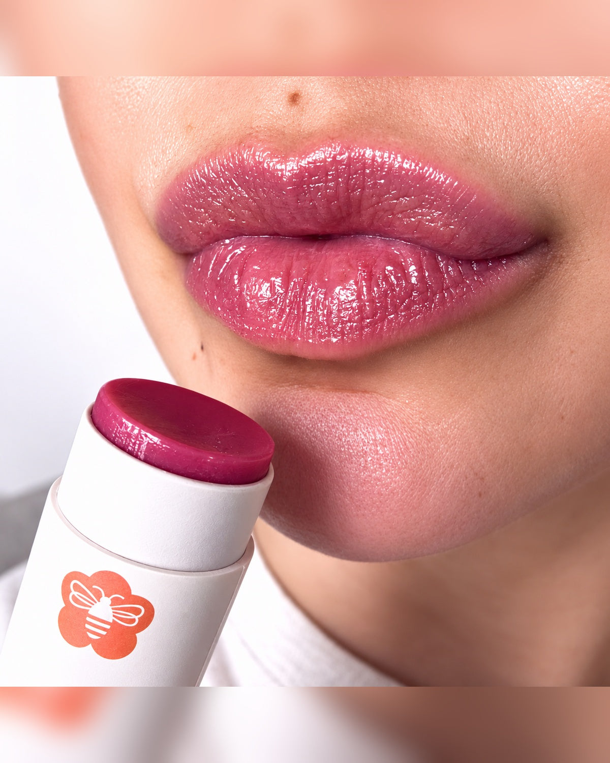 Honey for Healing Lip Balm shade Soft Plum on lips