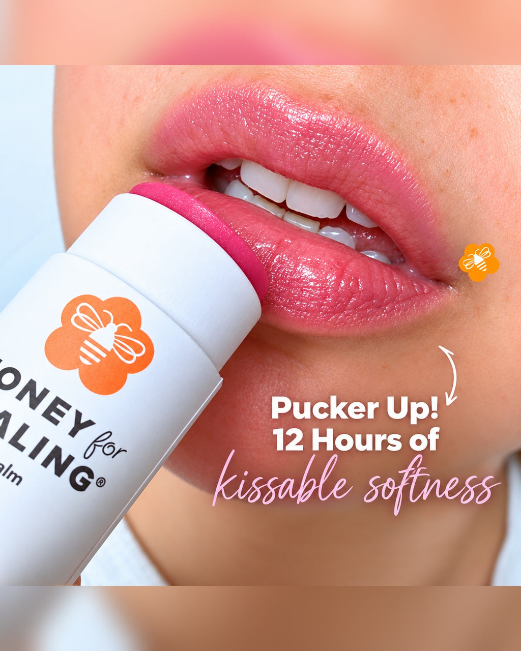 Honey for Healing Lip Balm shade Soft Rose on lips