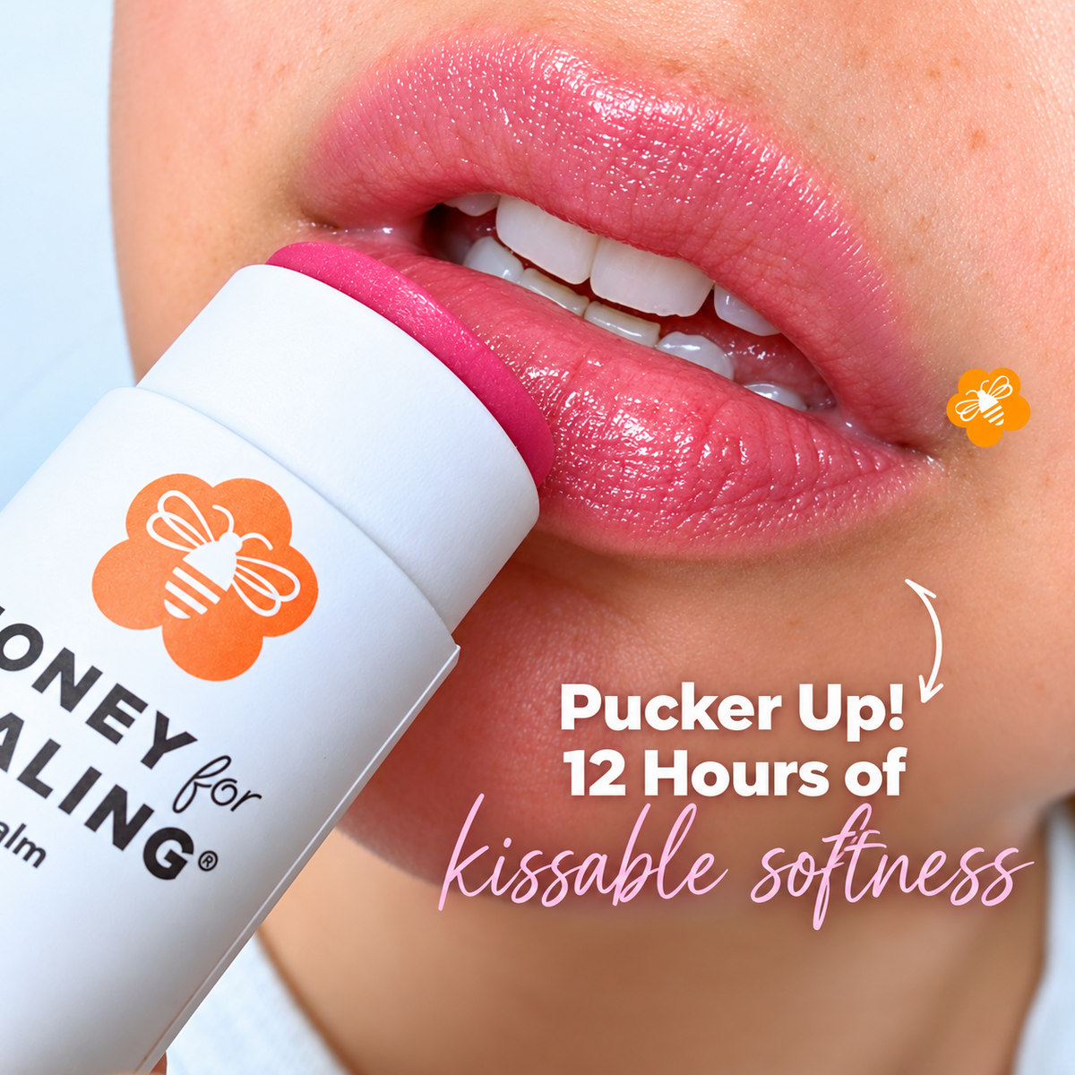 Honey for Healing Soft Rose Manuka Honey Lip Balm on lips