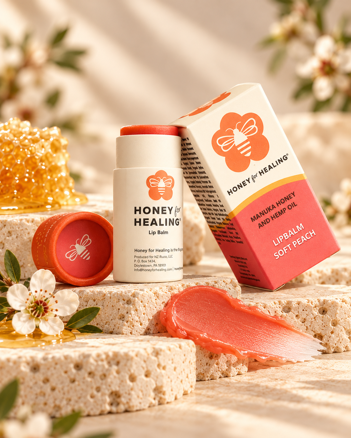 Honey for Healing Soft Peach Manuka Honey Lip Balm
